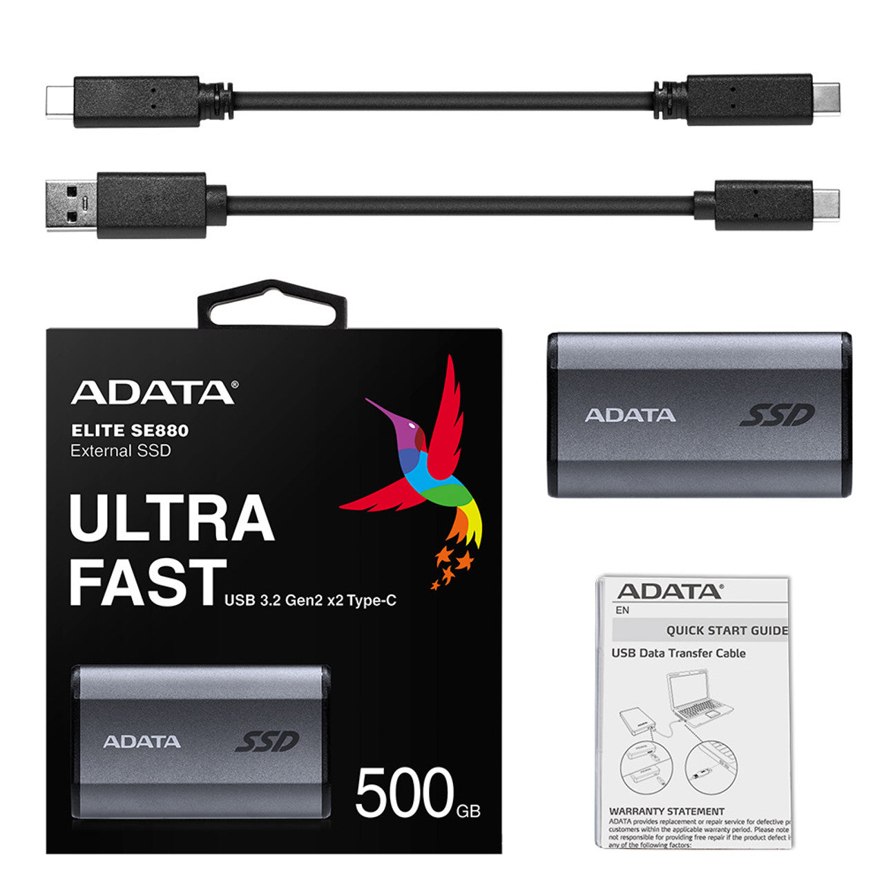 ADATA Flash SE880 Speichergerät – 500 GB, USB Typ-C (3.2 Gen 2x2), Lesen 2000 MB/s, Schreiben 2000 MB/s