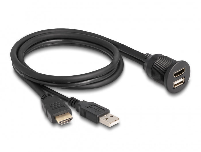 DeLOCK Adapter HDMI-A + USB-A zu HDMI-A + USB-A – 1 m, USB 2.0 (480 Mbit/s), HDCP, Einbau, Schwarz