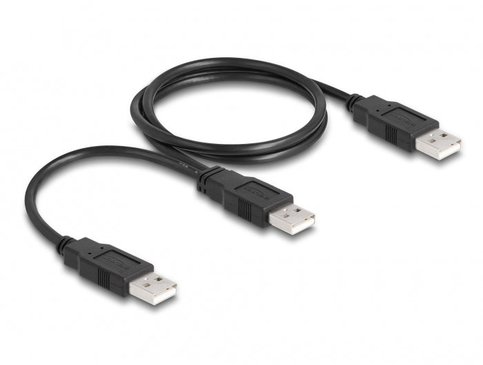 DeLOCK USB-Kabel – USB-A auf 2× USB-A – USB 2.0 (480 Mbit/s) – 0,7 m – Y-Kabel, Goldkontakte – Schwarz