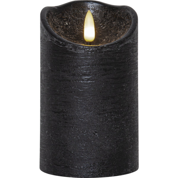 Star Trading LED-Säulenkerze Flamme Rustic – Ø 7,5 × 12,5 cm, 0,03 W, warmweiss, schwarz, flackernd, Timer 6/1