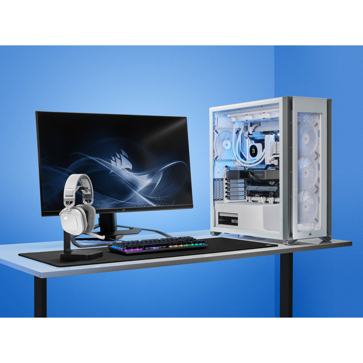 Corsair HS80 RGB – Gaming-Headset Over-Ear – USB-A, Dolby Atmos – Weiss – für PS5 – bis 20 h