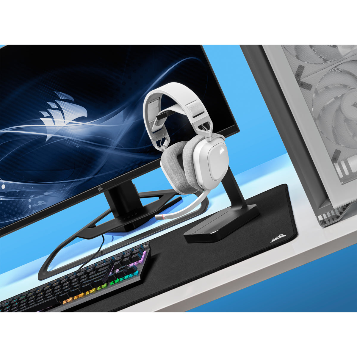 Corsair HS80 RGB – Gaming-Headset Over-Ear – USB-A, Dolby Atmos – Weiss – für PS5 – bis 20 h