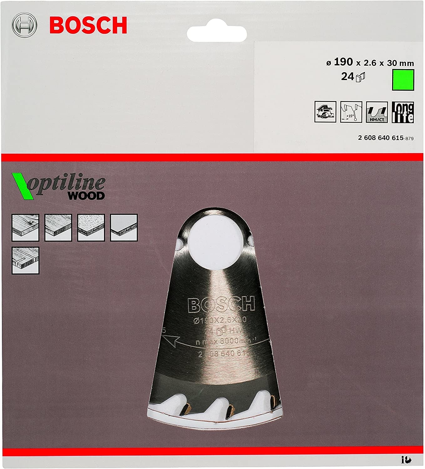 Bosch Professional – Kreissägeblatt, Optiline Wood, 2608640615, 190 mm, 1 Stk.