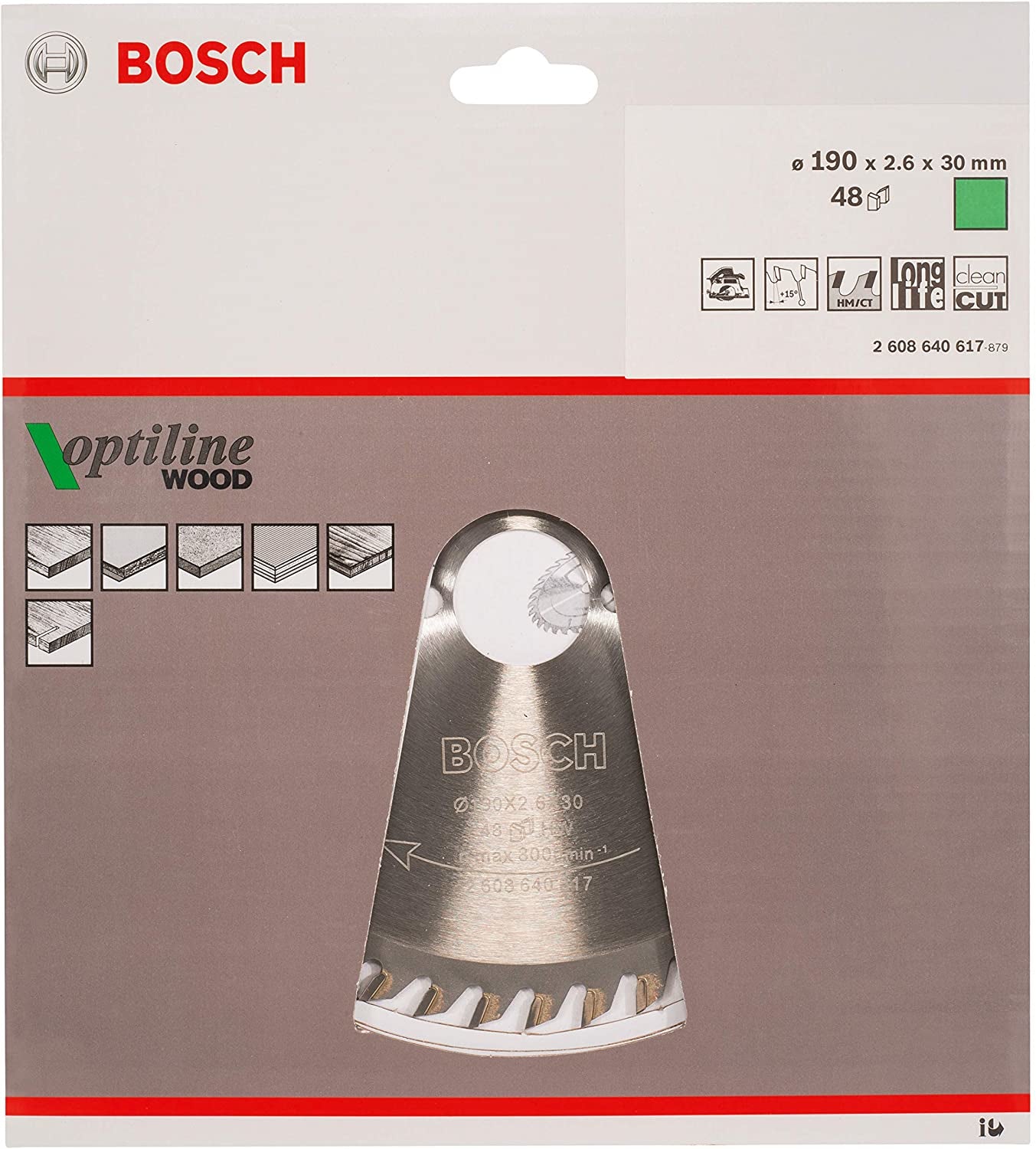 Bosch Professionelles Optiline Wood Kreissägeblatt 190 mm, 48 Zähne – für Holz – 1 Stk