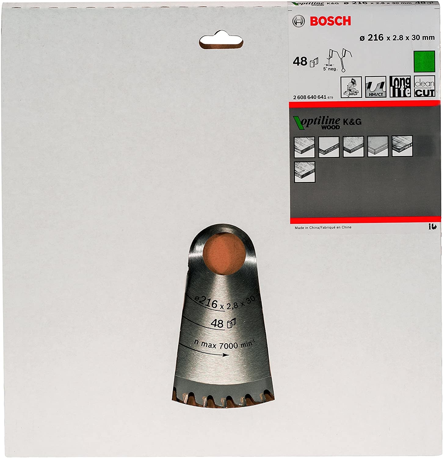 Bosch Professionelles Optiline Wood Kreissägeblatt 216 × 30 × 2,8 mm, 48 Zähne – für Holz
