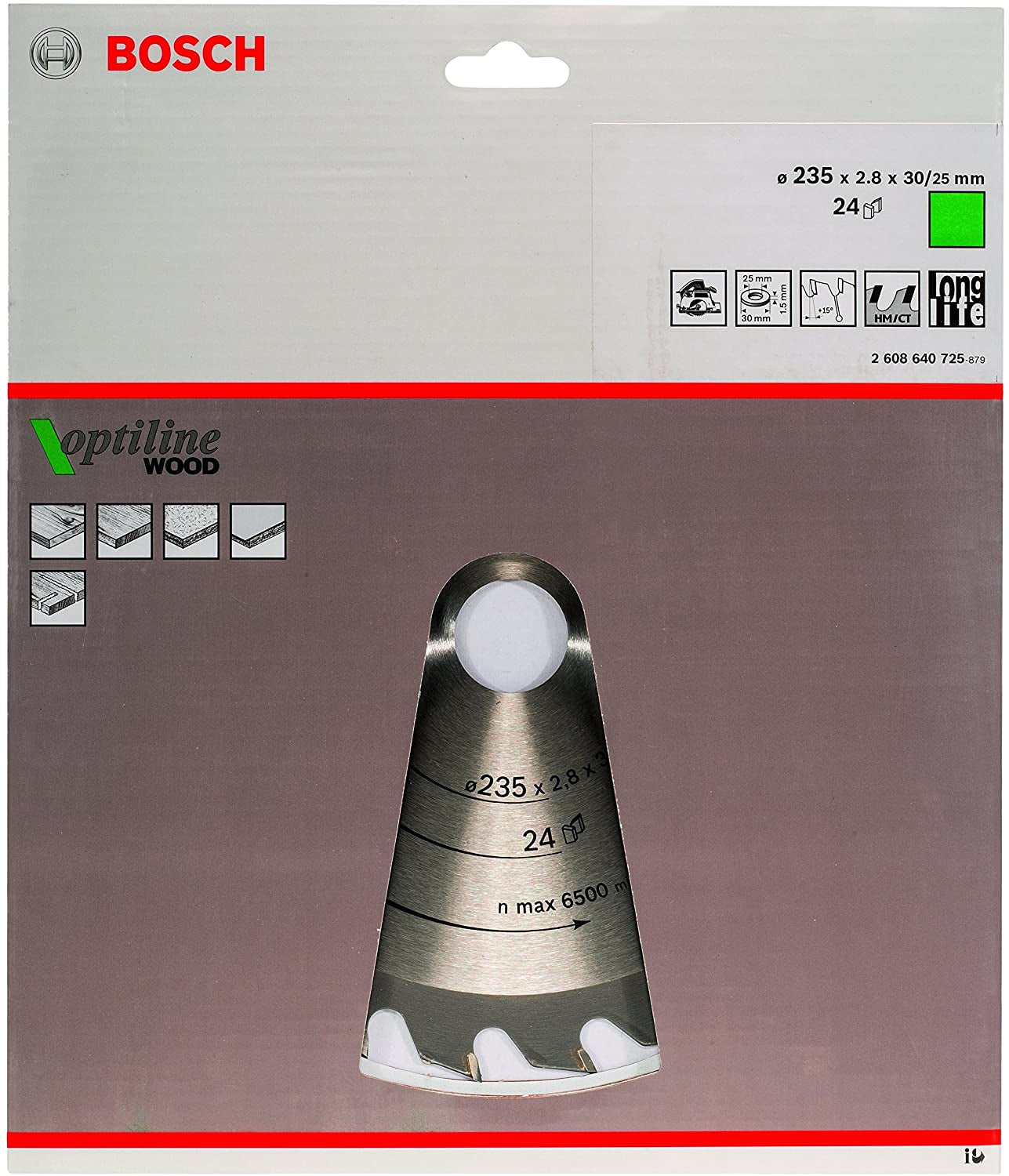 Bosch Professional – Kreissägeblatt, 24 Zähne, Optiline Wood, 235 mm×30/25 mm×2,8 mm