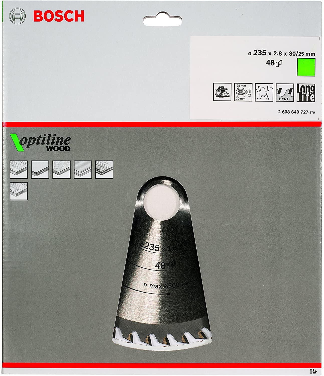 Bosch Professional – Kreissägeblatt, 48 Zähne, Optiline Wood, 235 mm × 30/25 mm × 2,8 mm