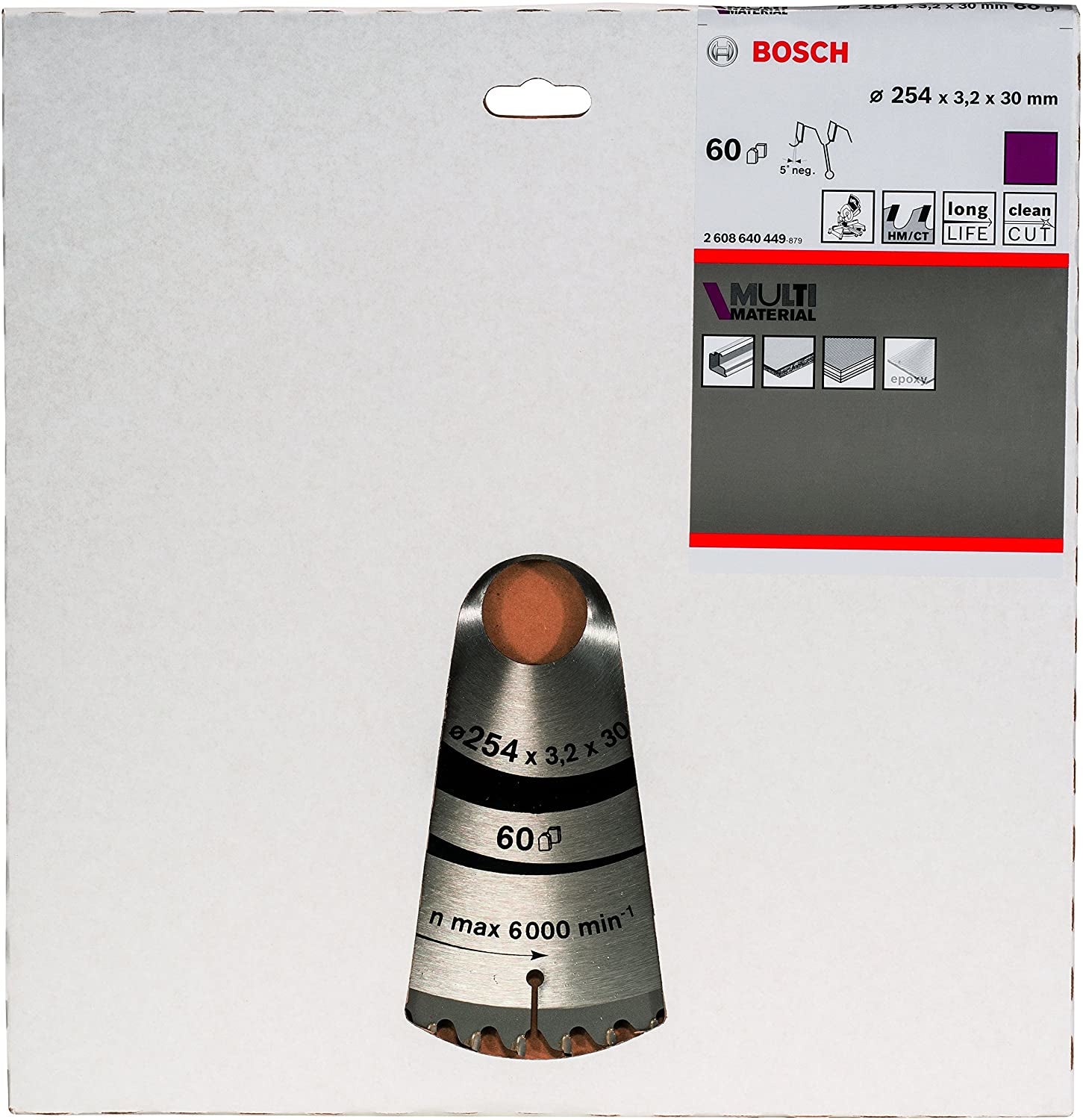 Bosch Professional – Kreissägeblatt, Multi Material, 60 Zähne, 2608640449, 254 mm×30 mm×3,2 mm