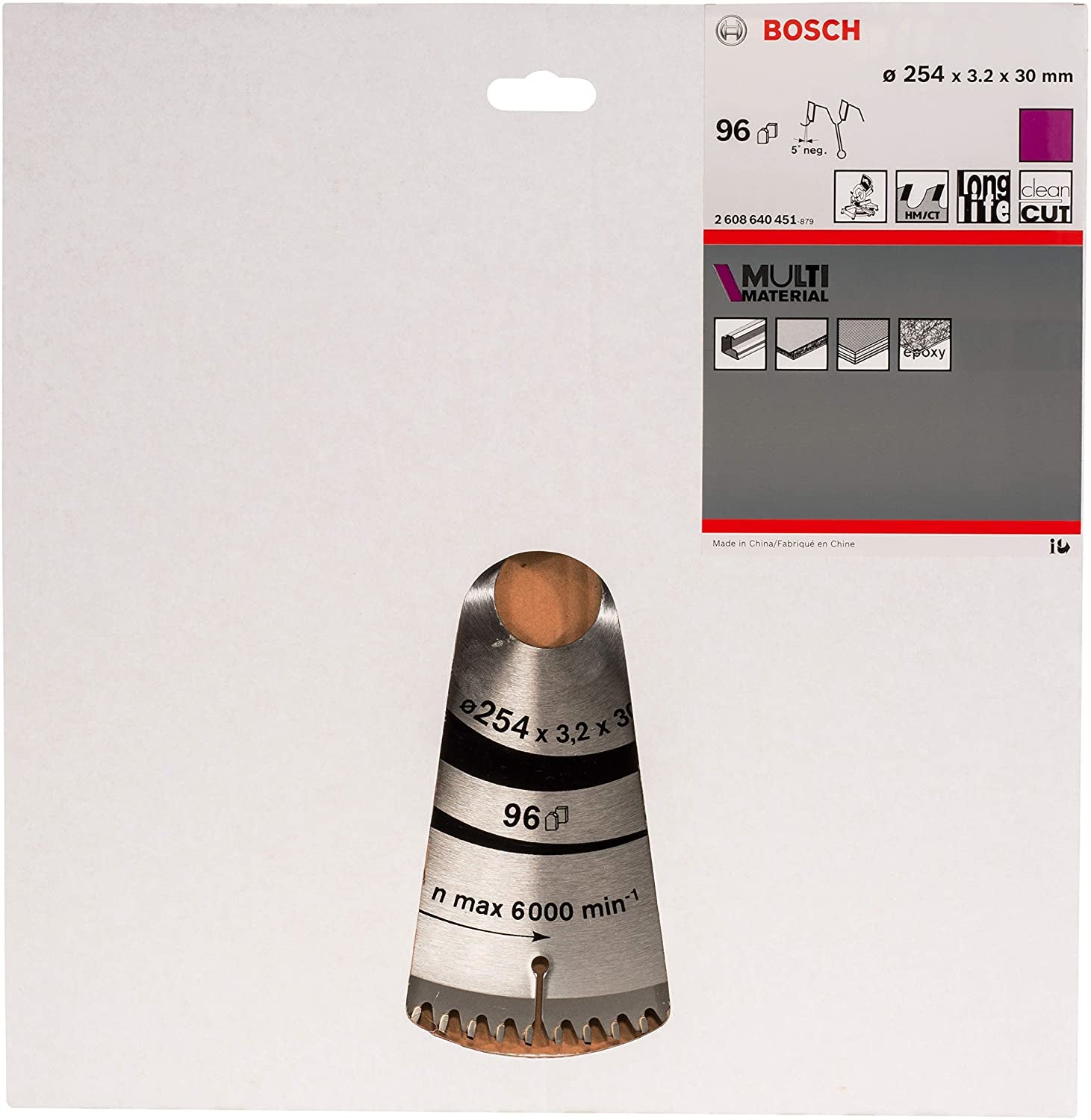 Bosch Professional – Kreissägeblatt, Multi Material, 96 Zähne, 2608640451, 254 mm × 30 mm × 3,2 mm