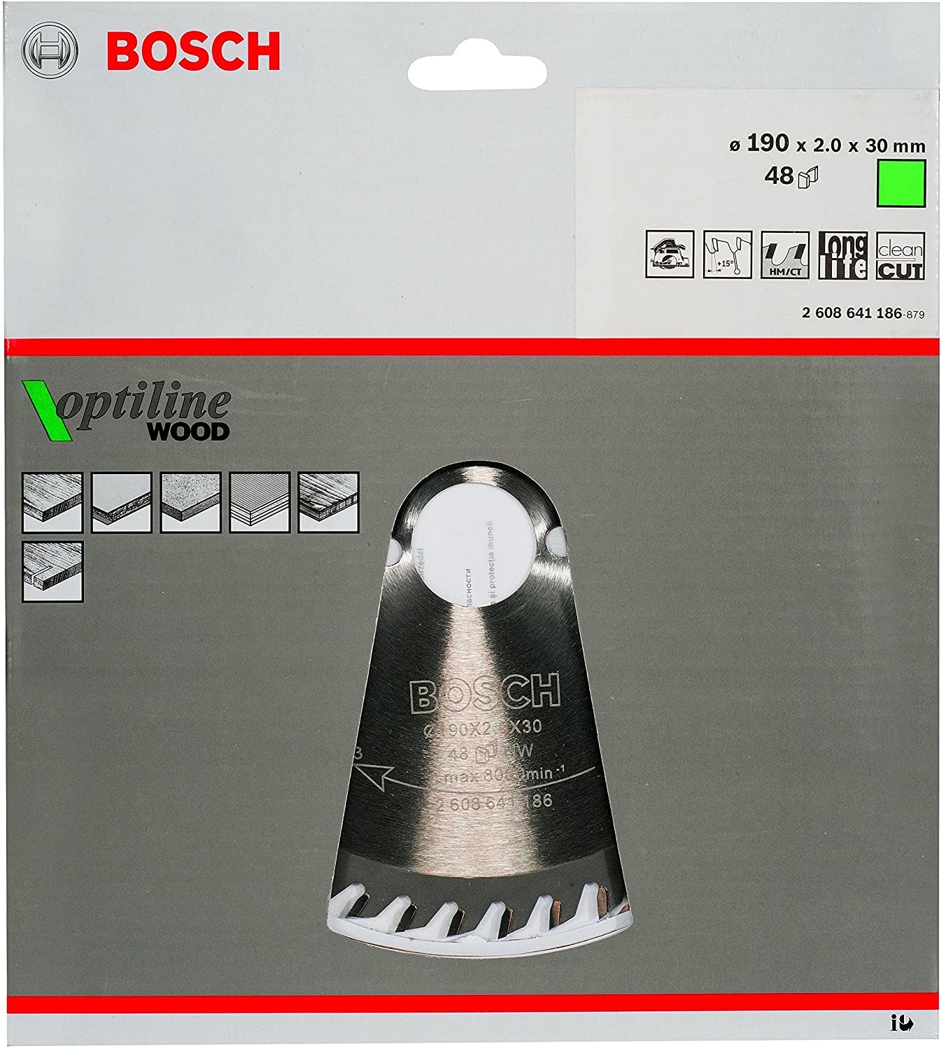 Bosch Professional – Kreissägeblatt, 48 Zähne, Optiline Wood, 190 mm × 30 mm × 2,0 mm