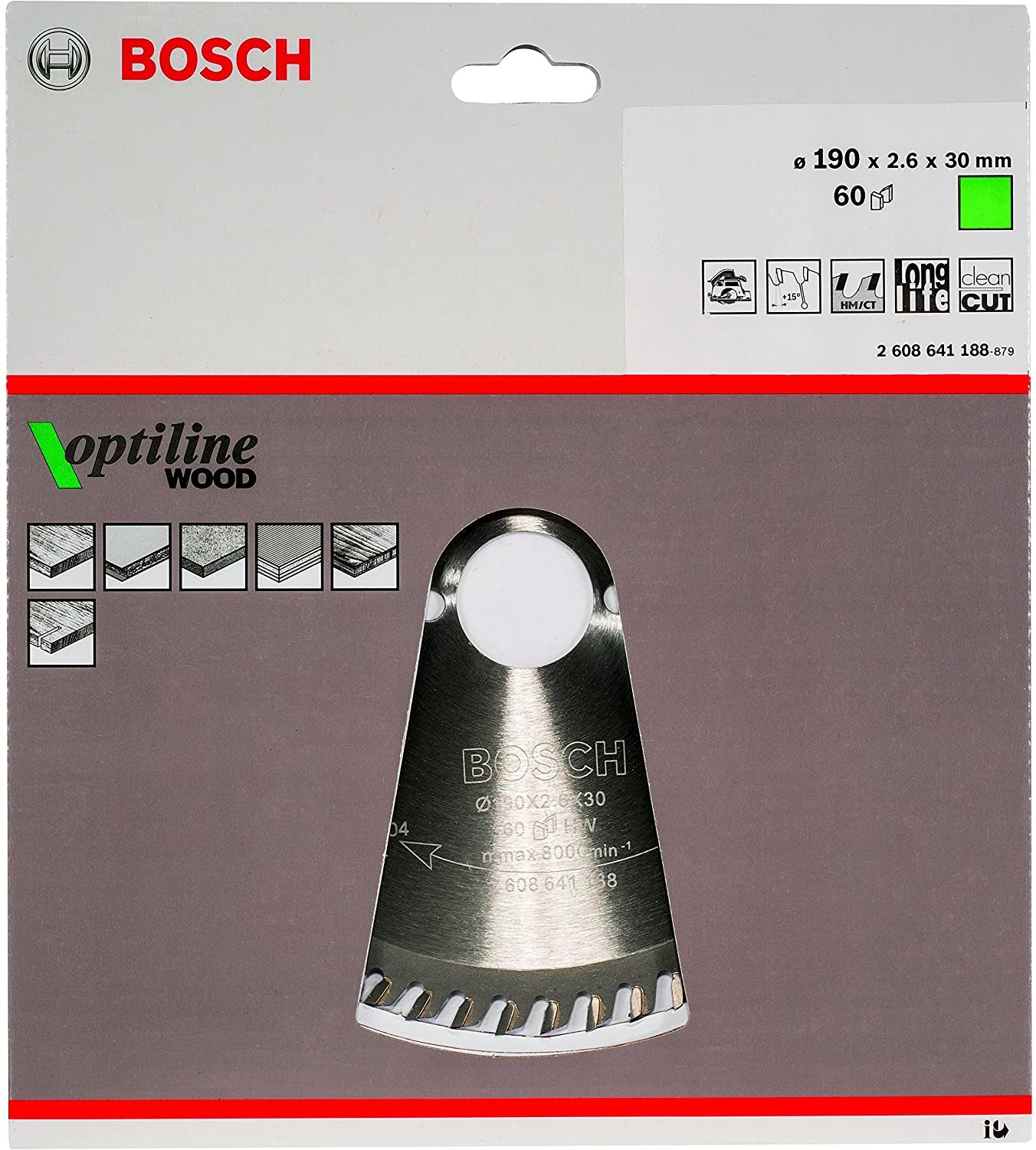 Bosch Professional – Kreissägeblatt, Optiline Wood, 2608641188, 190 mm × 30 mm × 2,6 mm