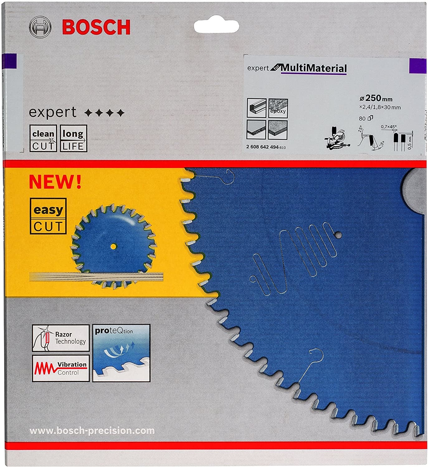 Bosch Professional – Kreissägeblatt, Expert Multi Material, 250 mm × 30 mm × 2,4 mm