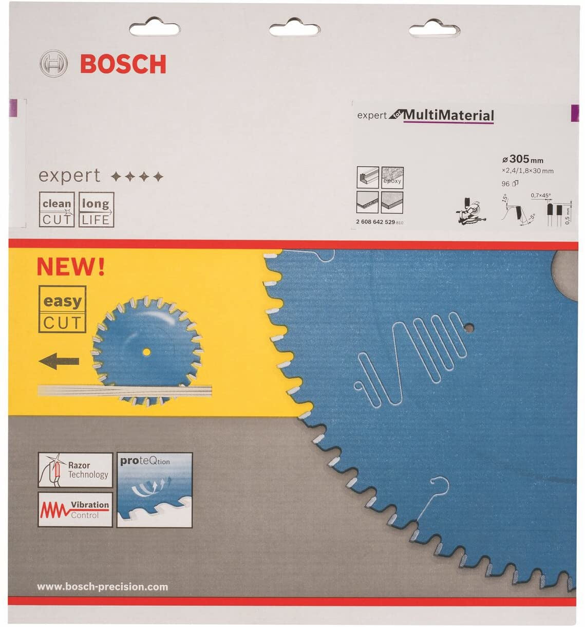 Bosch Professionelles Expert Multi Material Kreissägeblatt 305 × 30 × 2,4 mm, 96 Zähne – für Kunststoff – 1 Stk