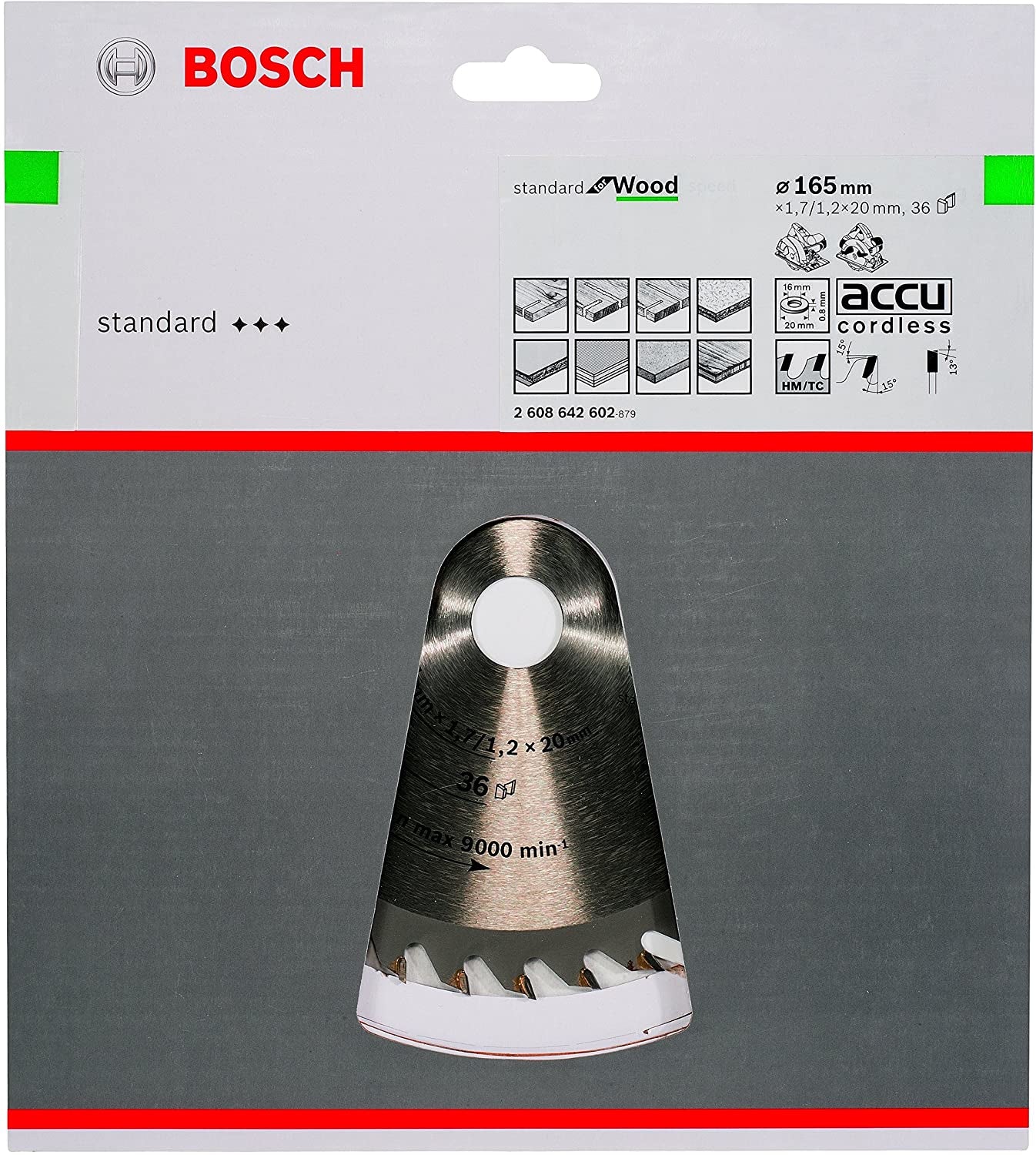Bosch Professional – Kreissägeblatt, Optiline Wood, 165 mm × 20/16 mm × 1,7 mm