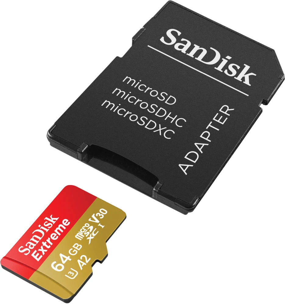 SanDisk Extreme microSDXC – 64 GB, SD-Adapter, für Action-Cams und Drohnen