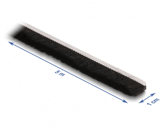 DeLOCK Bürstenstreifen – 10 mm × 5 m, Kunststoff, Schwarz, selbstklebend, für Tür, Fenster