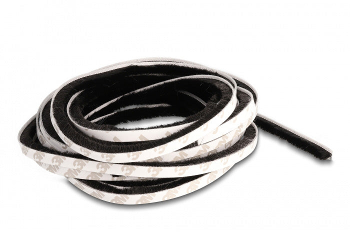 DeLOCK Bürstenstreifen – 8 mm × 5 m, Kunststoff, Schwarz, selbstklebend, für Tür, Fenster