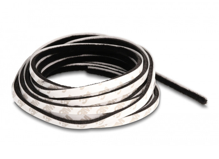 DeLOCK Bürstenstreifen – 5 mm × 5 m, Kunststoff, Schwarz, selbstklebend, für Tür, Fenster