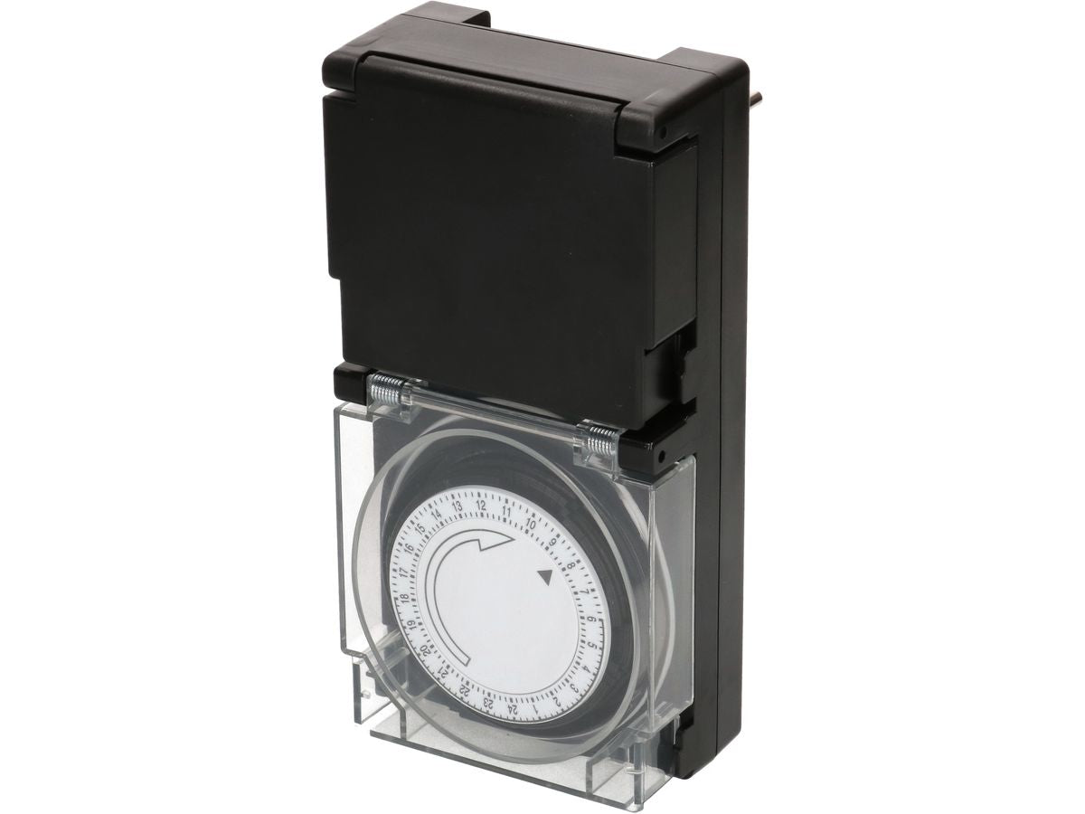 Max Hauri AG Max Hauri Zeitschaltuhr mechanisch (DIN-Schiene) – 24 h, IP55, Zwischenstecker – Schwarz