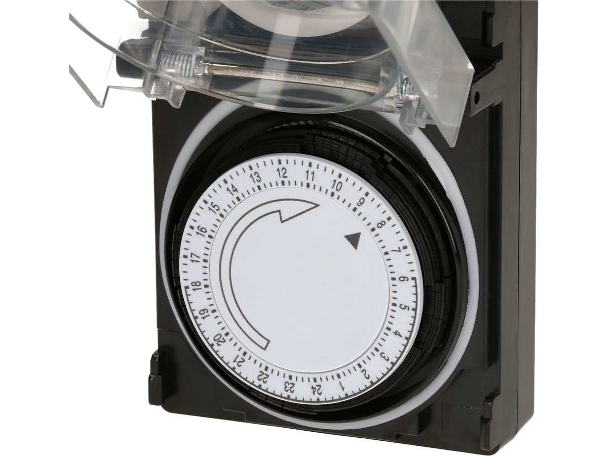 Max Hauri AG Max Hauri Zeitschaltuhr mechanisch (DIN-Schiene) – 24 h, IP55, Zwischenstecker – Schwarz