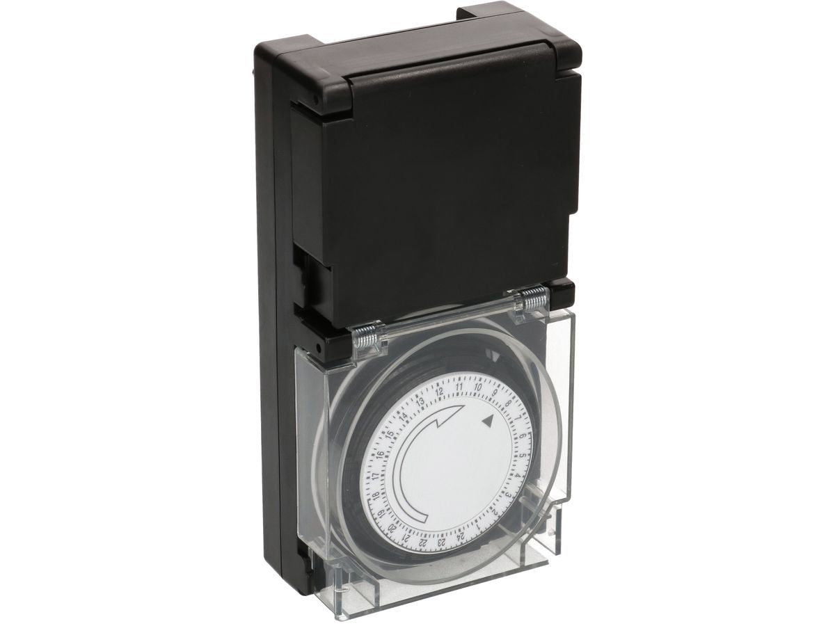 Max Hauri AG Max Hauri Zeitschaltuhr mechanisch (DIN-Schiene) – 24 h, IP55, Zwischenstecker – Schwarz