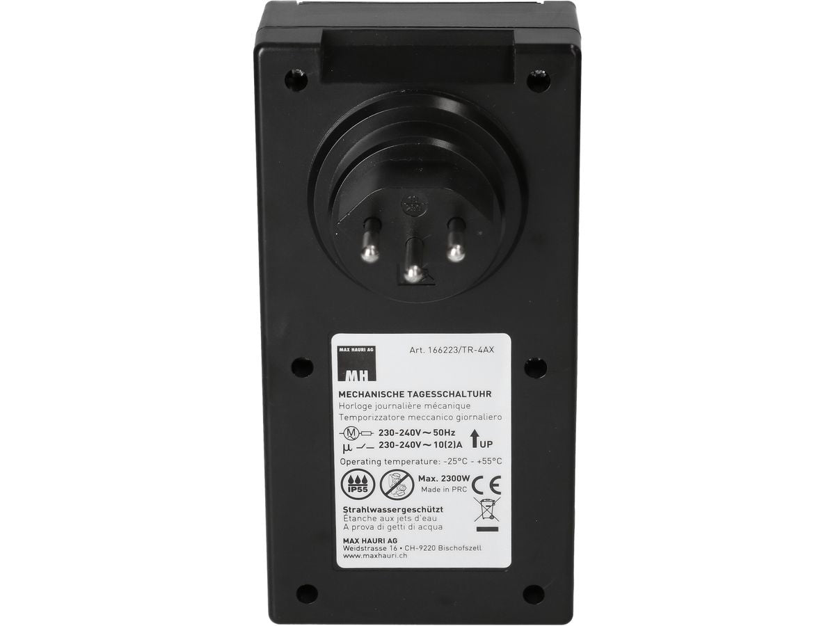 Max Hauri AG Max Hauri Zeitschaltuhr mechanisch (DIN-Schiene) – 24 h, IP55, Zwischenstecker – Schwarz