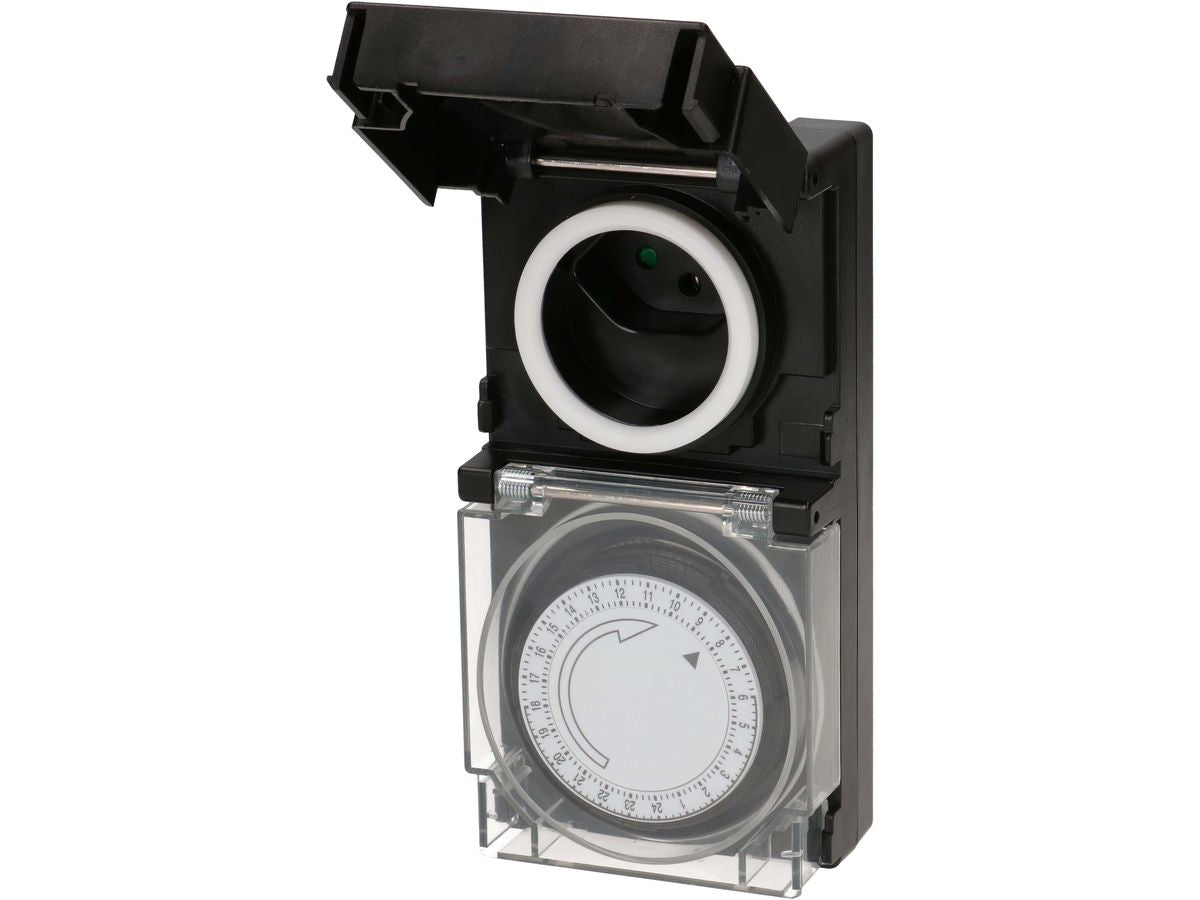 Max Hauri AG Max Hauri Zeitschaltuhr mechanisch (DIN-Schiene) – 24 h, IP55, Zwischenstecker – Schwarz