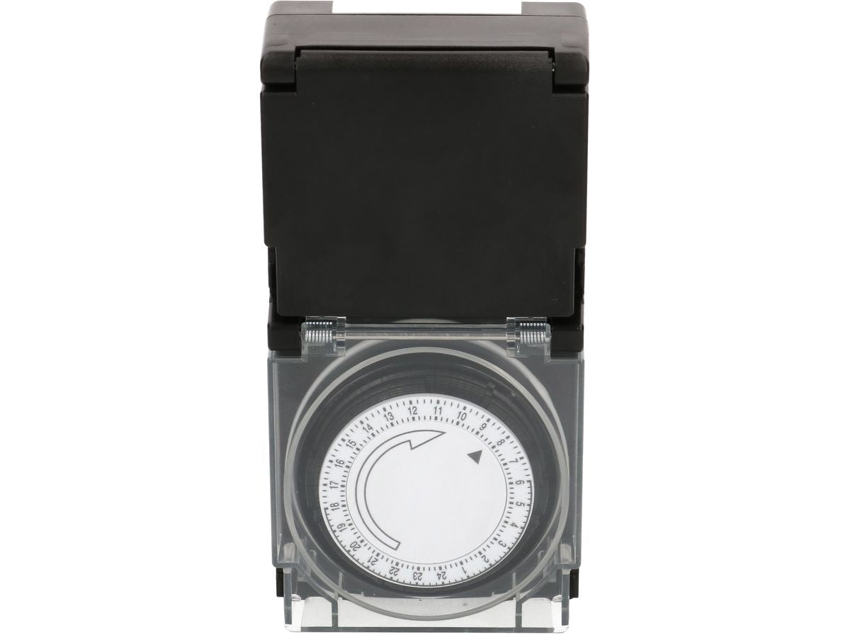 Max Hauri AG Max Hauri Zeitschaltuhr mechanisch (DIN-Schiene) – 24 h, IP55, Zwischenstecker – Schwarz