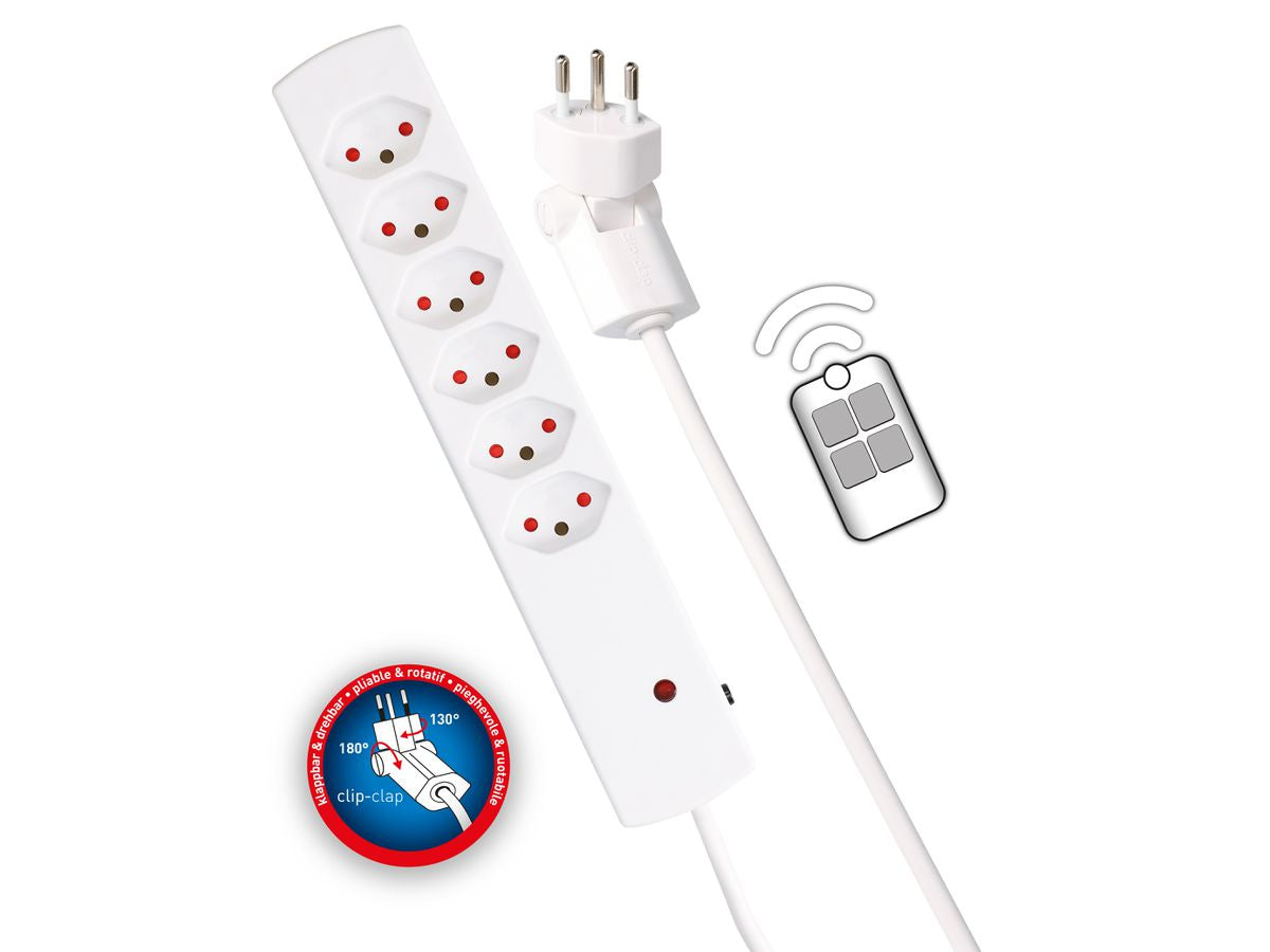 Max Hauri AG Max Hauri Steckdosenleiste – 6× T13, 2 m, mit Schalter, Weiss
