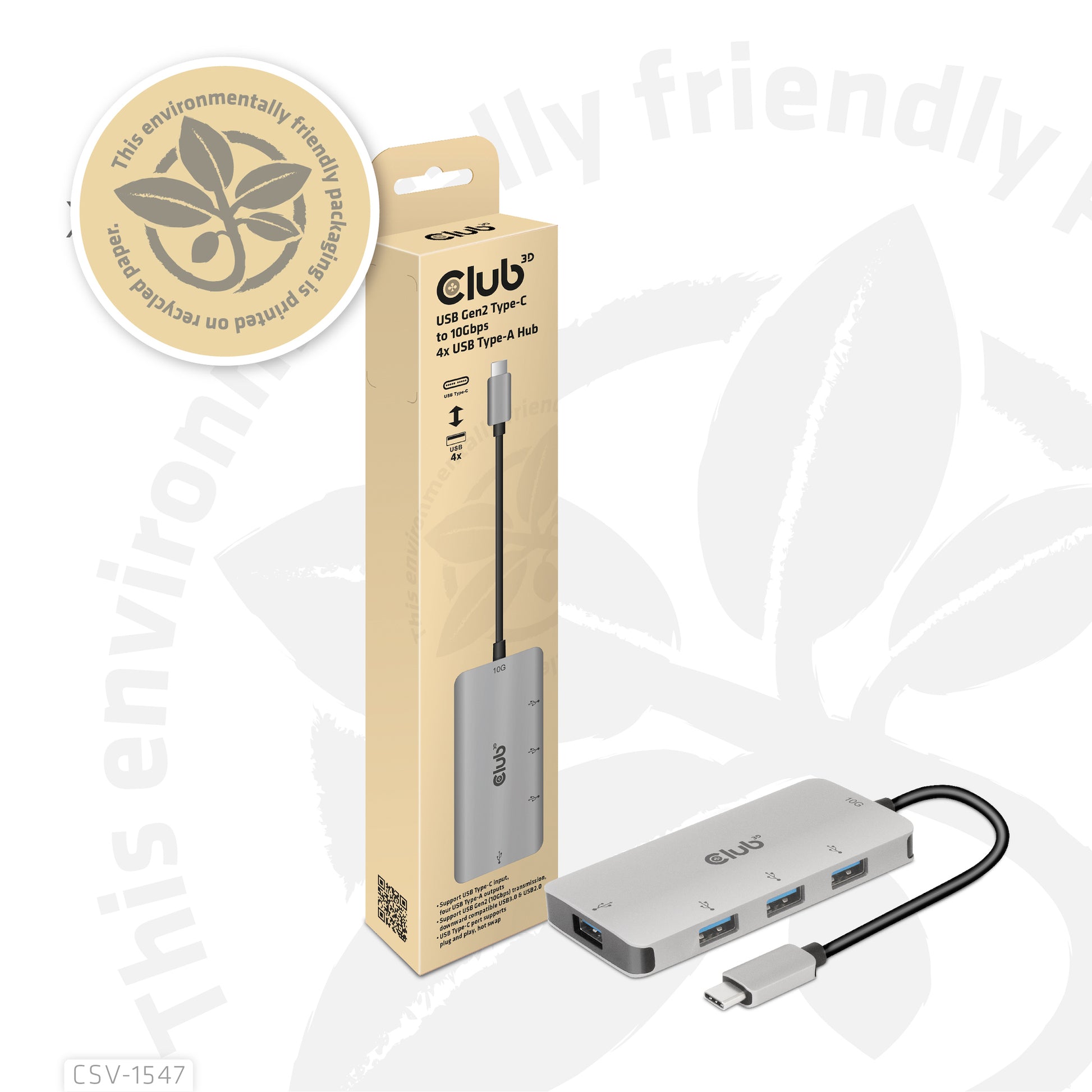 CLUB3D Club 3D USB-Hub – USB-C, 4× USB-A, für Windows/Mac