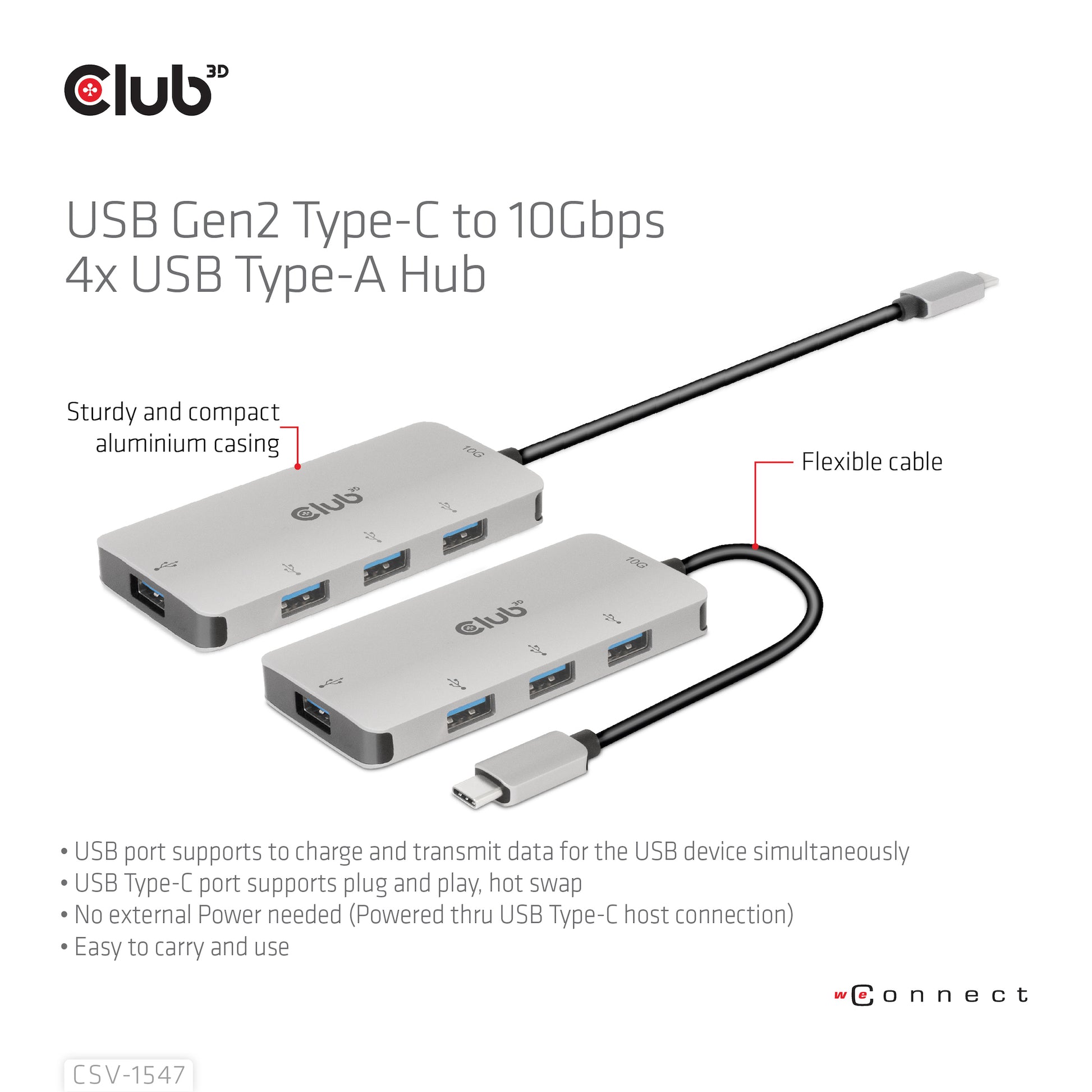 CLUB3D Club 3D USB-Hub – USB-C, 4× USB-A, für Windows/Mac