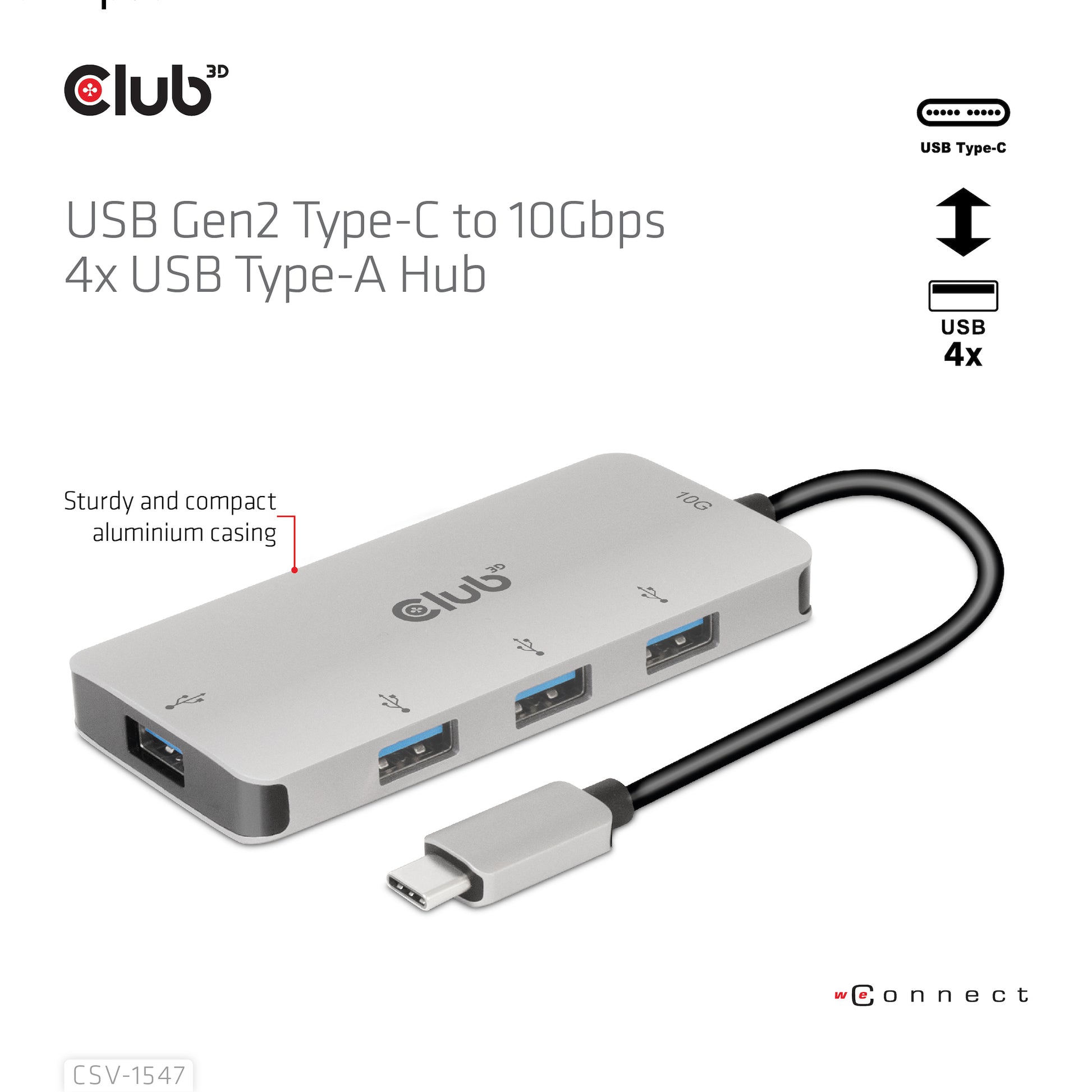 CLUB3D Club 3D USB-Hub – USB-C, 4× USB-A, für Windows/Mac