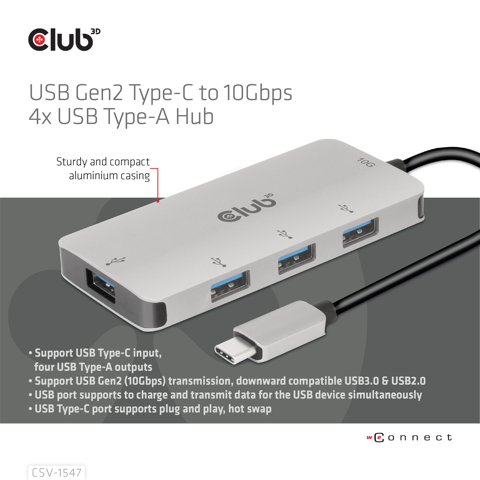 CLUB3D Club 3D USB-Hub – USB-C, 4× USB-A, für Windows/Mac