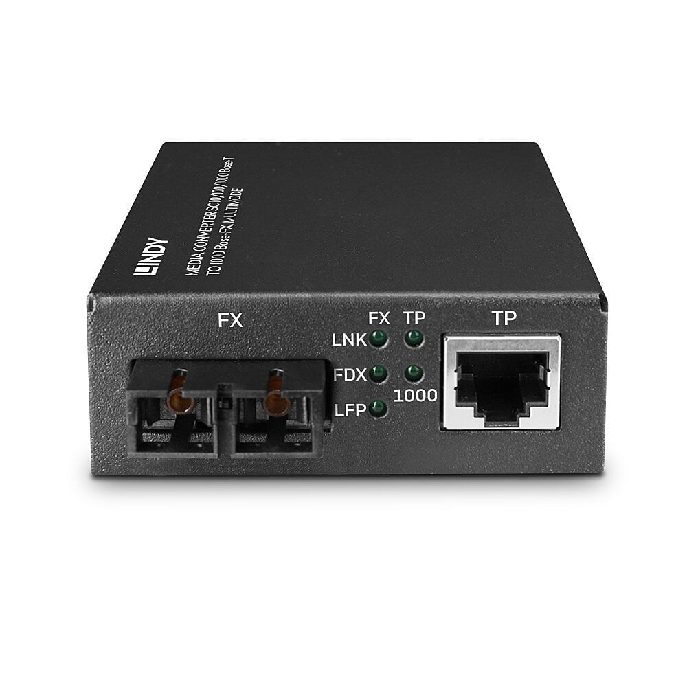 Lindy 25119 Media Converter – 1× 1G RJ‑45, 2× SC (Multimode, 850 nm, bis 550 m), schwarz