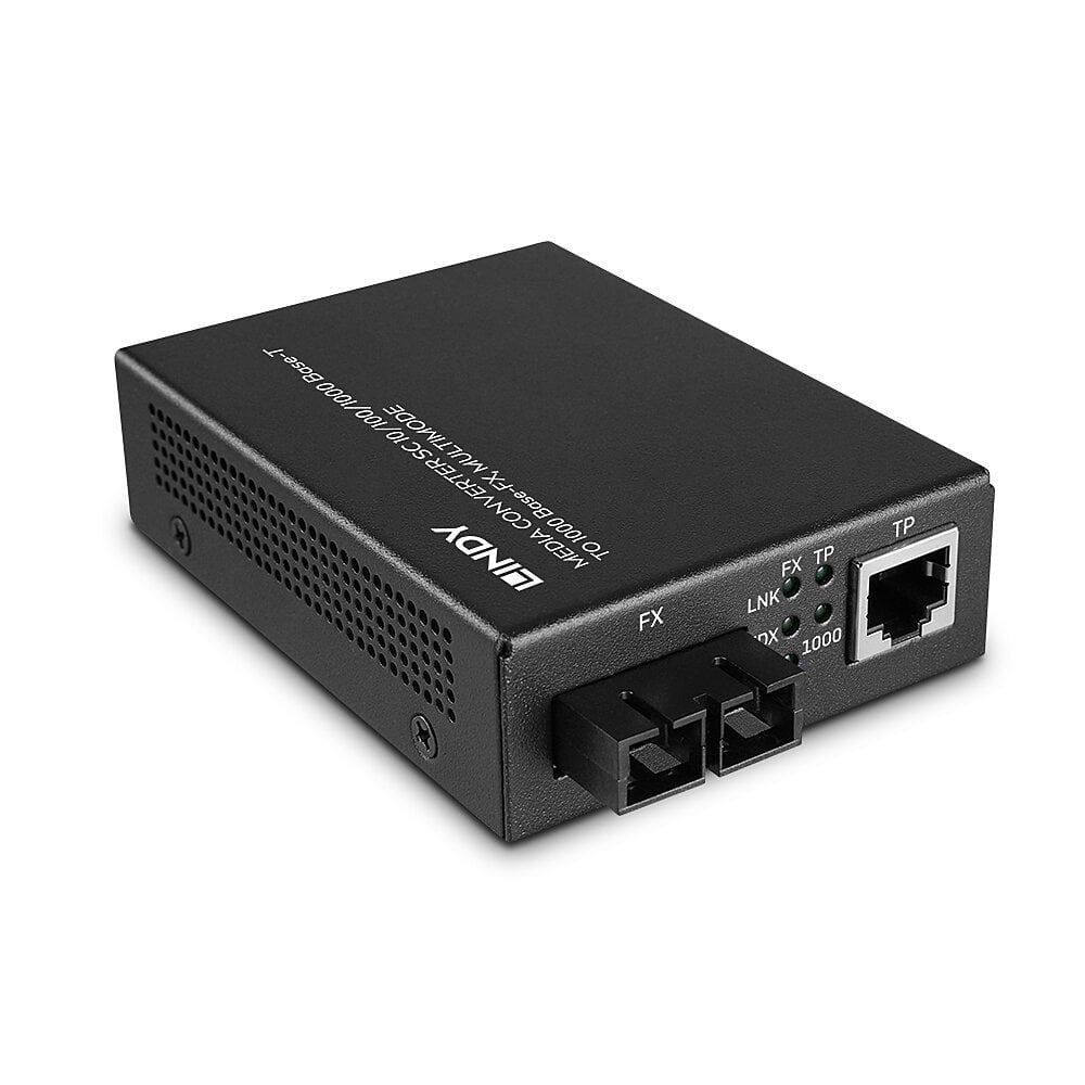 Lindy 25119 Media Converter – 1× 1G RJ‑45, 2× SC (Multimode, 850 nm, bis 550 m), schwarz