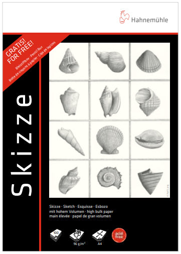 Hahnemühle Skizzenblock – A4 – 96 g/m² – 200 Blatt – Schwarz/Weiss – für Bleistift, Kohle & Tusche
