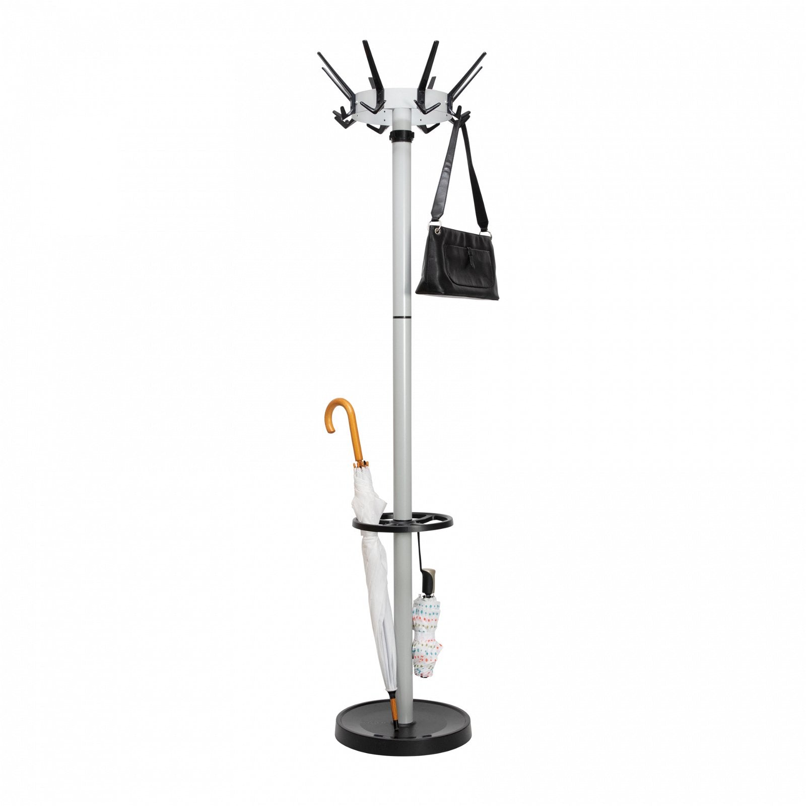 Maul Garderobenständer Caligo – Stahl, Silber, 172,5 cm, 20 Haken, mit Schirmhalter, drehbare Krone