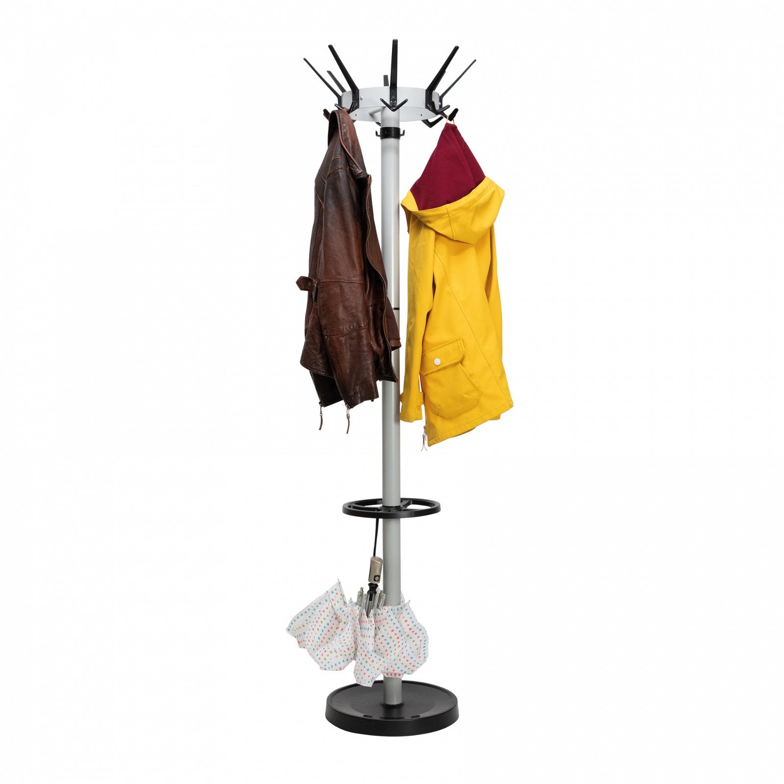 Maul Garderobenständer Caligo – Stahl, Silber, 172,5 cm, 20 Haken, mit Schirmhalter, drehbare Krone
