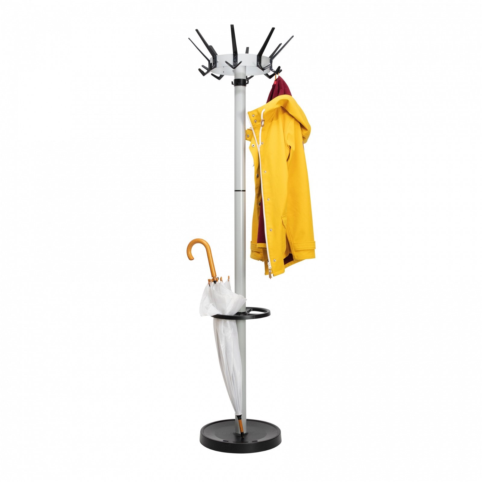Maul Garderobenständer Caligo – Stahl, Silber, 172,5 cm, 20 Haken, mit Schirmhalter, drehbare Krone