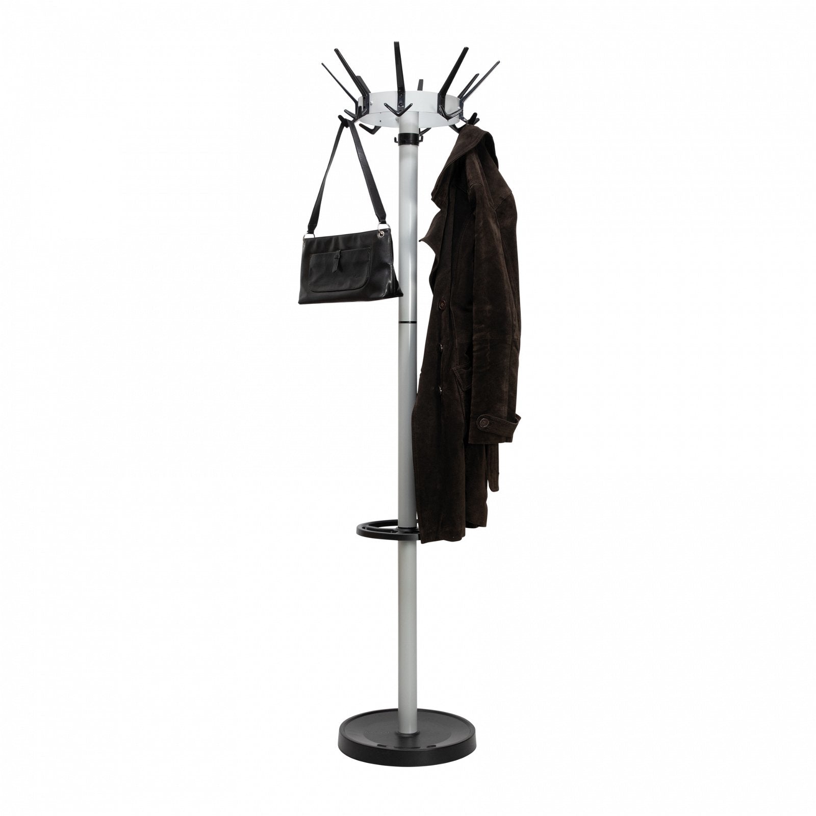 Maul Garderobenständer Caligo – Stahl, Silber, 172,5 cm, 20 Haken, mit Schirmhalter, drehbare Krone