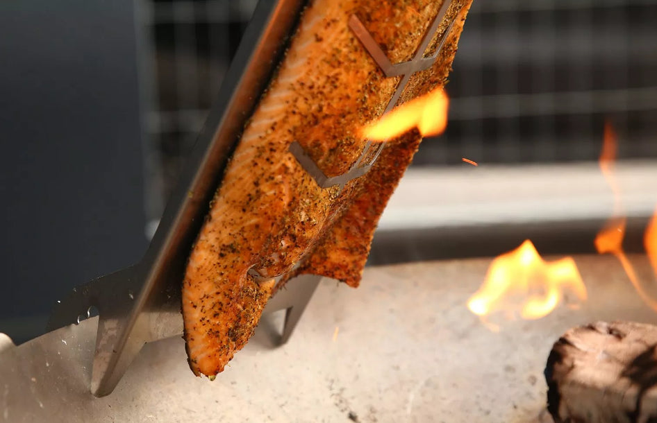 FENNEK Flammlachs Halterung – 61,0 × 7,0 × 19,0 cm – für Kettle Grill, Fire Bowl, HEXAGON – 8 Stk., Edelstahl