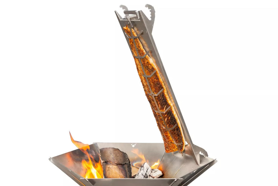 FENNEK Flammlachs Halterung – 61,0 × 7,0 × 19,0 cm – für Kettle Grill, Fire Bowl, HEXAGON – 8 Stk., Edelstahl