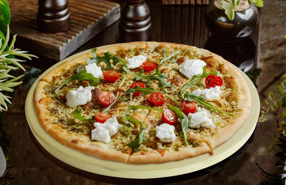FENNEK Pizzastein Ø 32 × 2 cm, Cordierit, beige, für Holzkohle- und Gasgrills sowie Backofen