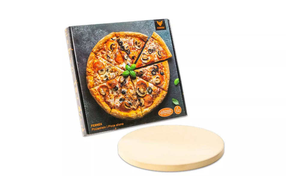 FENNEK Pizzastein Ø 32 × 2 cm, Cordierit, beige, für Holzkohle- und Gasgrills sowie Backofen