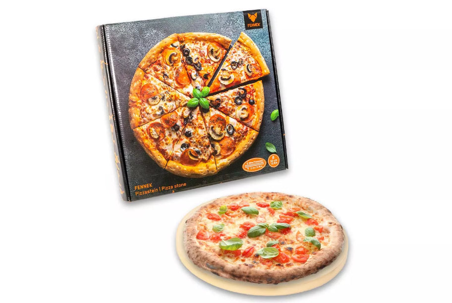 FENNEK Pizzastein Ø 32 × 2 cm, Cordierit, beige, für Holzkohle- und Gasgrills sowie Backofen