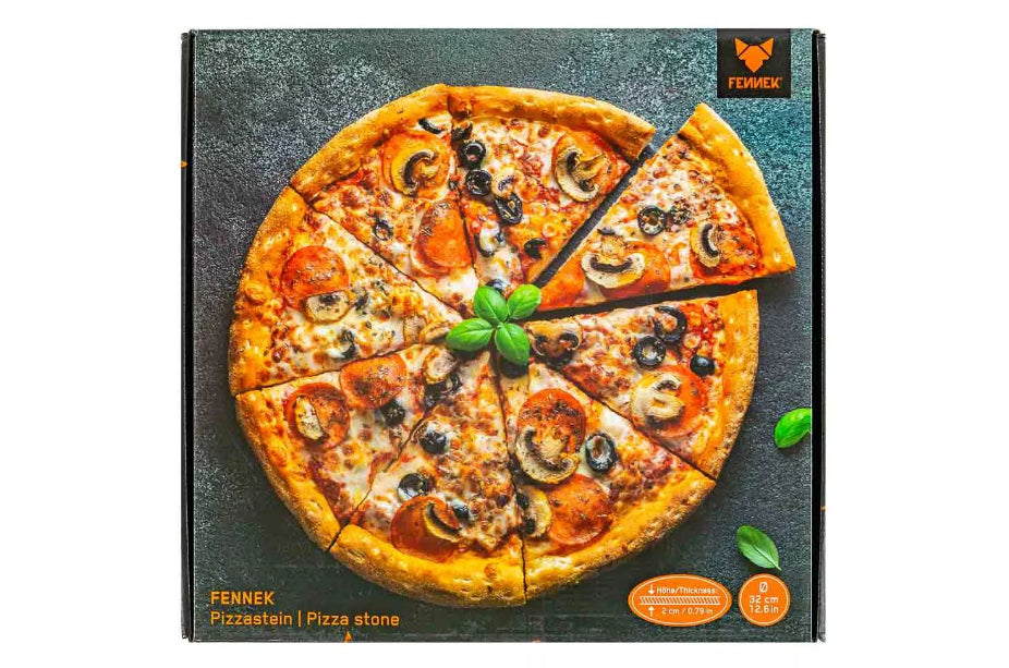 FENNEK Pizzastein Ø 32 × 2 cm, Cordierit, beige, für Holzkohle- und Gasgrills sowie Backofen