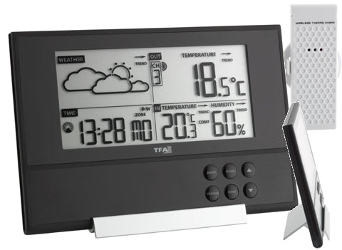 TFA-Dostmann TFA Dostmann PURE – Wetterstation, innen/aussen, inkl. Aussensensor, DCF-Funkuhr – schwarz