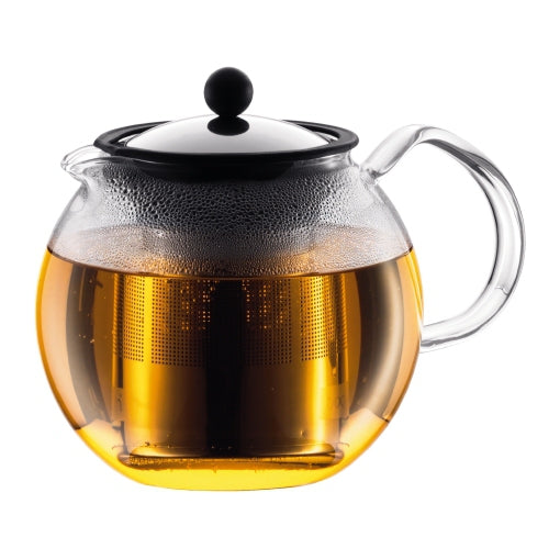 Bodum Assam – Teezubereiter – 1 l – Borosilikatglas, mit Edelstahlfilter – schwarz glänzend