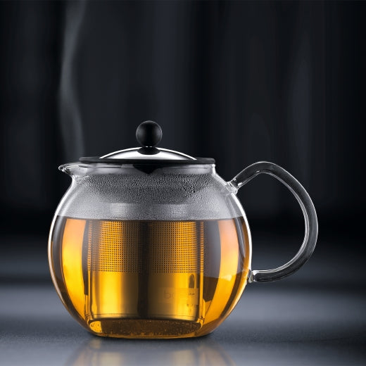 Bodum Assam – Teezubereiter – 1 l – Borosilikatglas, mit Edelstahlfilter – schwarz glänzend