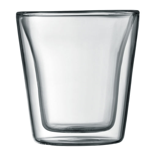 Bodum Thermobecher CANTEEN – 2er Set, 100 ml, Ø 7,6 cm, H 7,3 cm, Borosilikatglas, Transparent, doppelwandig